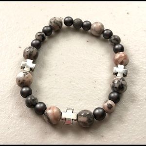 Handmade Jasper, Glass & Metal Beaded Bracelet